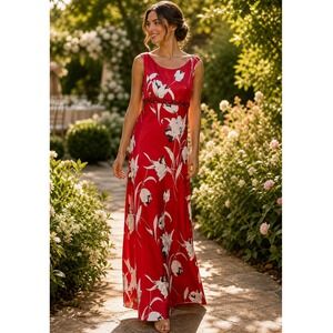 Y2K Luly‎ Yang Couture Floral Gown Women XS Beaded SATIN Empire Waist MAXI Dress